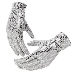 Silver Sequin Dance Gloves;Party Halloween (Adults, Silver Sequin Glove)