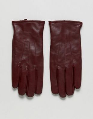 ASOS - Gants en cuir Bordeaux