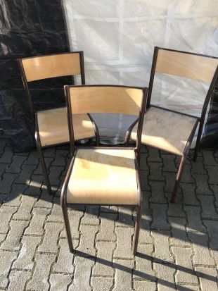 Série de 3 Chaises Anciennes école empilables Métal Marron  + Bois