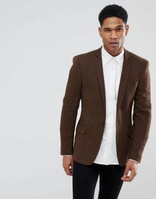 ASOS DESIGN   Blazer texturé super ajusté en laine mélangé haut de gamme   Marron at asos.com