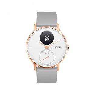 Withings Steel HR Hybrid Smartwatch - Montre de sport avec mesure de la fréquence cardiaque et de l'activité, 36mm - Blanc, bracelet silicone gris