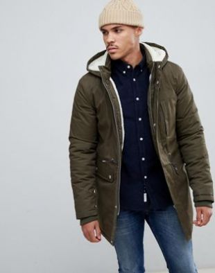 Bellfield Fleece Lined Parka With Hood In Khaki at asos.com