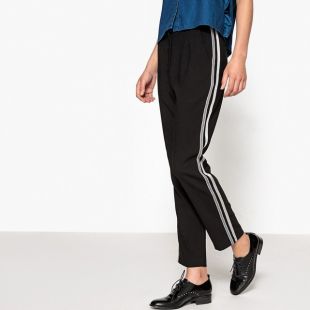 Suncoo - Pantalon noir droit à bandes blanches