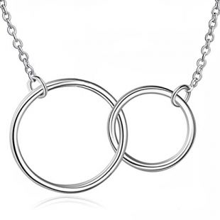 S925 Sterling Silver Mother Daughter Two-Circle Interlocking Pendant Necklace Eternal Love Gift