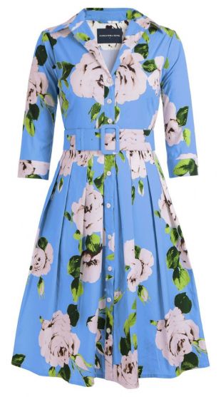 Samantha Sung - Audrey Dress #1 Shirt Collar 3/4 Sleeve Cotton Stretch  (Amber Queen)
