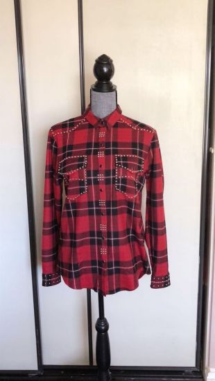 The Kooples Red & Black Checks  Long Sleeves Button Front Top Size S New | eBay