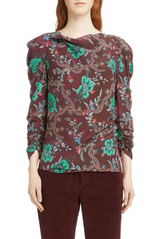 Isabel Marant Floral Print Ruched Sleeve Blouse