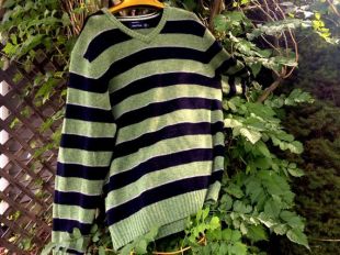 Vintage pull en laine mérinos, Nautica, Preppy, marine et vert, rayé, XL