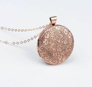 Photo Necklace, Layered and Long Rose Necklace Locket, Floral Rose Gold Lockets, Rose Gold Jewelry, Paisley Leaves Pink Jewelry