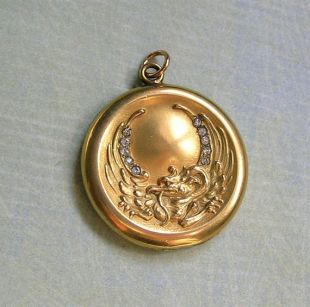 Antique Victorian Locket, Old Gold Filled , Antique Dragon / Old Griffin  (3459)