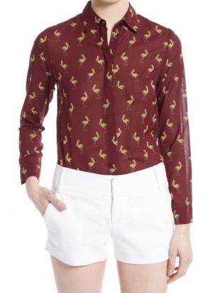 Alice + Olivia Silk Blend Willa Pelican Top Large Dark Red And Yellow  | eBay