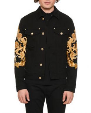 Versace Mens Baroque Print Denim Jacket