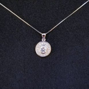 Nouveau 14k or blanc sur rondes Halo CZ en argent 925 pierres pendentif chaîne gratuite
