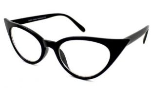 BLACK Pointy Sharp Rockabilly Cat Eye Clear Lens Glasses 50s Retro Style | eBay