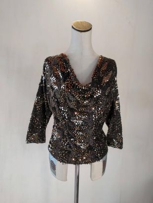 RetroFascination - Disco paillette noir & or col col tunique Top Glam