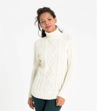 Womens Pure Wool Aran Turtle Neck Sweater