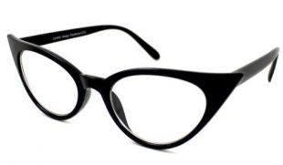 BLACK Pointy Sharp Rockabilly Cat Eye Clear Lens Glasses 50s Retro Style | eBay