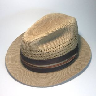 Vintage Stetson chapeau de paille   taille 7   collection Fedora   années 1960 Midcentury   bande de gros grain marron, Orange, or et bleu   bandeau de cuir