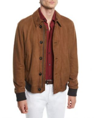 Ermenegildo Zegna Mens Suede Bomber Jacket