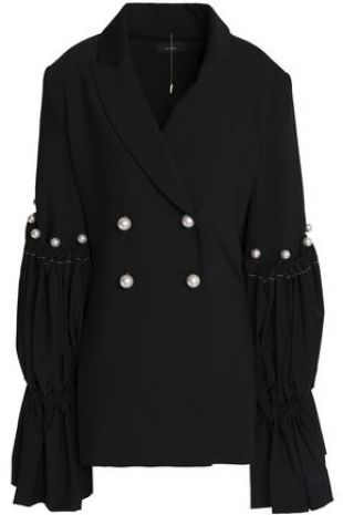 Faux pearl embellished woven blazer