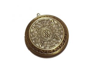 Antiqued Bronze Ornate Design Photo Locket 45MM Diameter Locket Pendant for Jewelry Making - Antiqued Tone Metal Locket