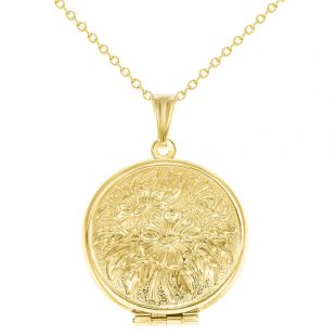 Gold Tone Round Flower Garden Locket Women Pendant Necklace 19" | eBay