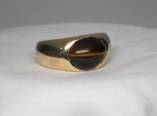 Men's Solid 14k Yellow Gold Yellow Brown Tigerâs Eye Gem Ring Size 9.25 CABOCHON