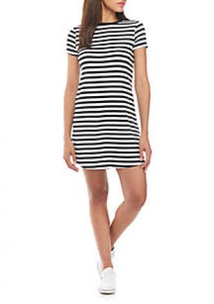 love, Fire Short Sleeve Round Hem Stripe T Shirt Dress