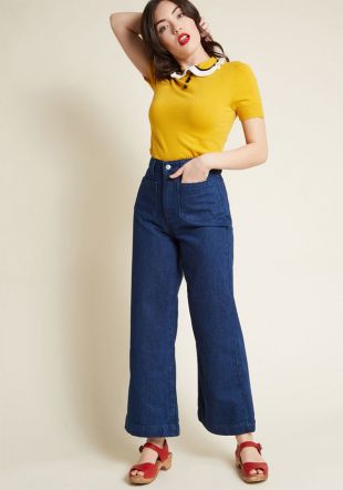 Modcloth - Modcloth Going Retro Short Sleeve Sweater in Mustard