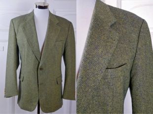 Blazer Vintage Suisse en laine, gris pâle jaune Tweed Donegal veste boutonnage en laine Mohair. Manteau en laine Tweed Sports : Taille 42 U.S. / UK