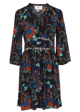 ROBE COURTE COL V IMPRIMÉE EN CRÊPE NOIR