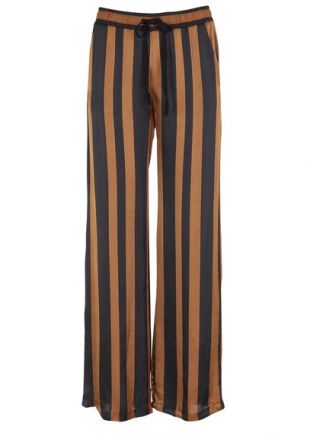 PANTALON LARGE TAILLE NORMALE RAYÉ EN CRÊPE SATINÉ VERT BOUTEILLE/ CAMEL