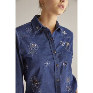 Chemise en velours côtelé brodée