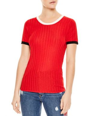 Sandro Nolene Contrast-Color Short Sleeve Sweater