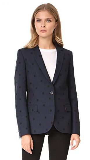 Paul Smith Women's Herringbone Polka Dot Blazer, Navy/Green Plaid, 44