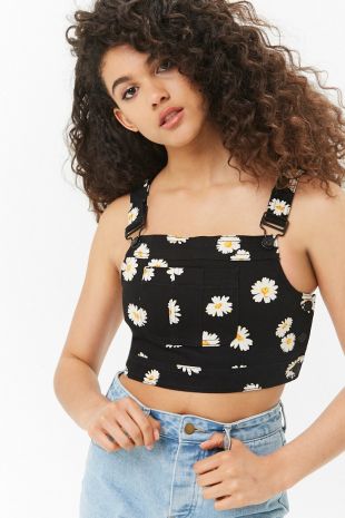 Forever 21 Daisy Print Overall Crop Top