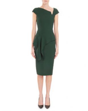 Roland Mouret Asymmetric Neck Cap Sleeve Peplum Fitted Crepe Cocktail Dress