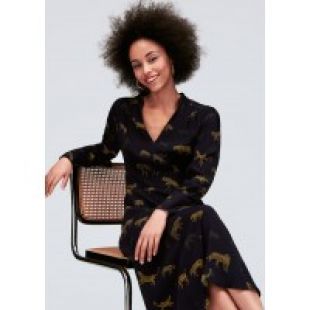 Robe bleu nuit à imprimés léopard sur crêpe viscose