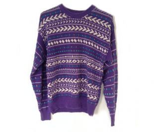 Pull Vintage Gulf Traders Taille XL - Vert Avec Motif Diamant Bleu, Bordeaux, Violet, Blanc - Coton