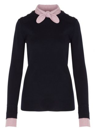 Claudie Pierlot - PULL EN LAINE À COL NOUÉ AMOVIBLE MARINE