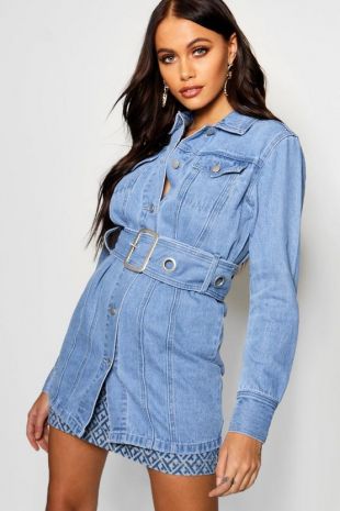 | Boohoo - Veste en denim longue ceinturée | Boohoo