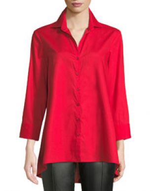 Finley 3/4 Sleeve Button Front Easy Fit Swing Shape Cotton Blouse