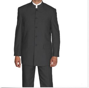 Costume homme col Mao noir à fines rayures 5 bouton chinois Nehru bandes col Style trois pièces bas prix mode tenues costumes