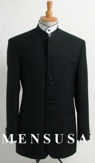 Mens formelle meilleur qualité noir col Mao Tuxedo costume