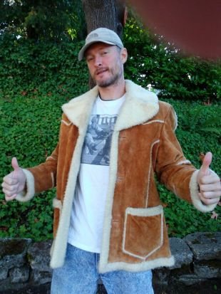 Vintage des années 70 en cuir Sherpa veste Montana éleveurs manteau hipster de cowboy urbain Boho Bohème daim pour homme taille 42 Pacific Trail Sportswear