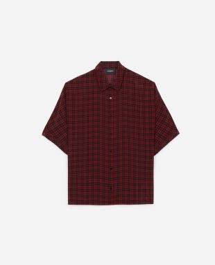 Chemise soie bordeaux et noire à carreaux