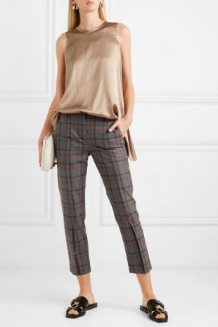 Brunello Cucinelli   Cropped checked wool blend tapered pants