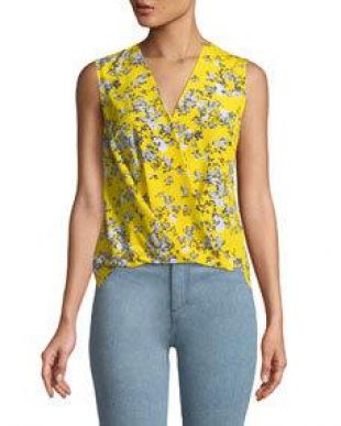 Rag & Bone Victor Sleeveless Wrap Front Garden Floral Print Silk Blouse