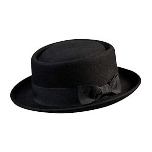 Pork Pie Hat 100% Wool Felt Men's Porkpie Breaking Bad Hats Flat Top Mens Fedora(L:7 3/8-23 1/4", Black)