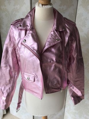 Bershka Metallic Biker Pink Sassy faux leather jacket size M  | eBay